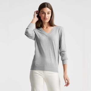 Quince Lightweight Cotton Cashmere V-Neck Sweater Size L